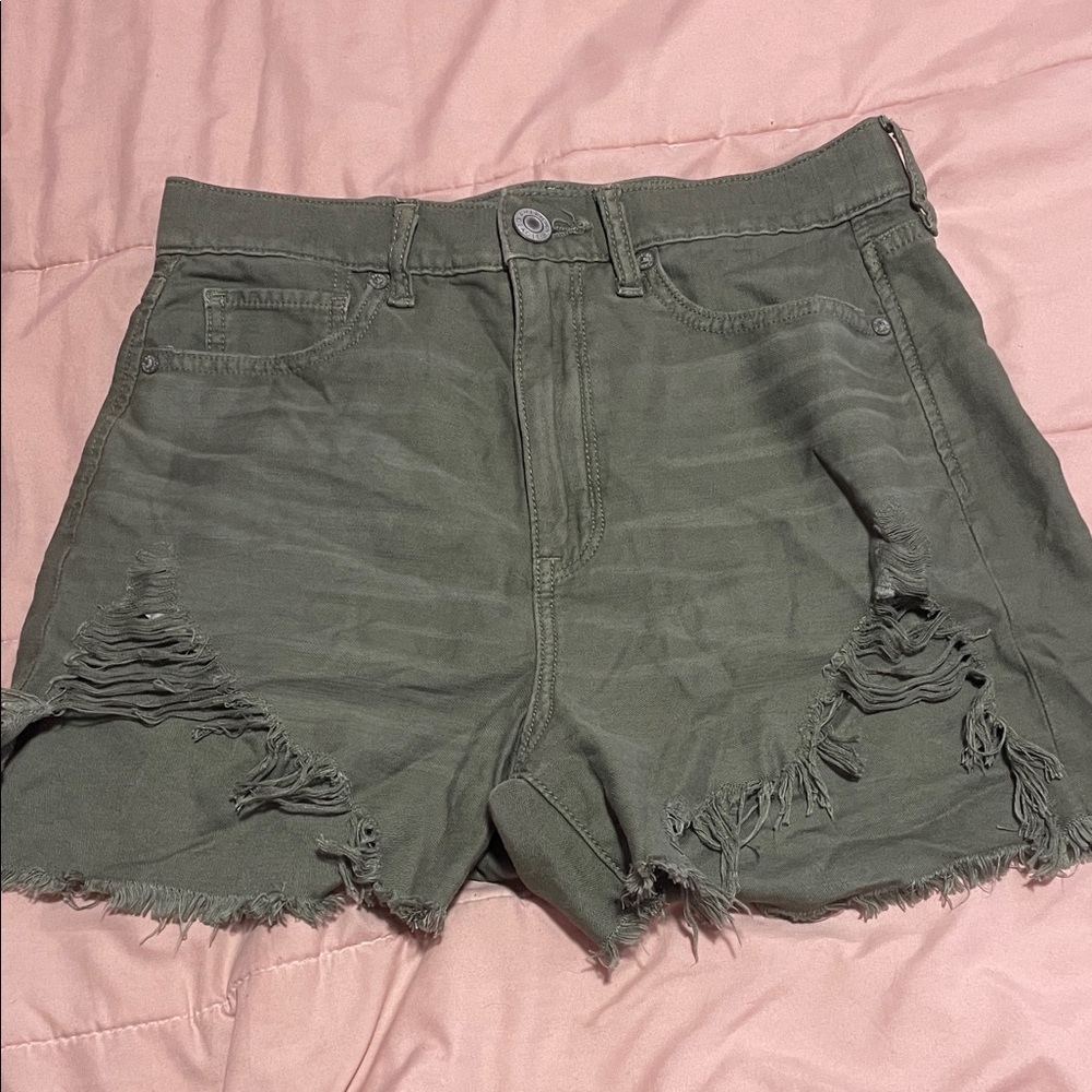 American Eagle Outfitters Green Distressed Jean Shorts